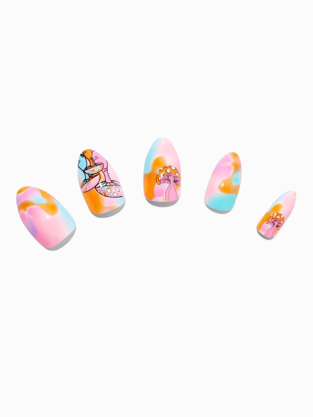 Claire's Pastel Pink Blue Orange Mushroom Swirl Press-On Nails